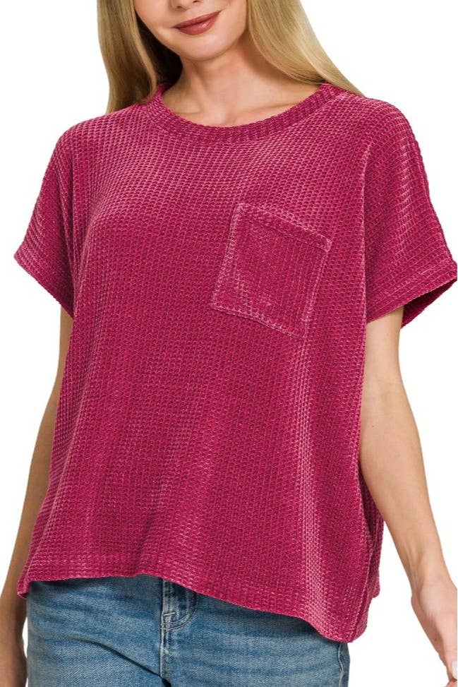 Chenille Waffle Short Sleeve Sweater