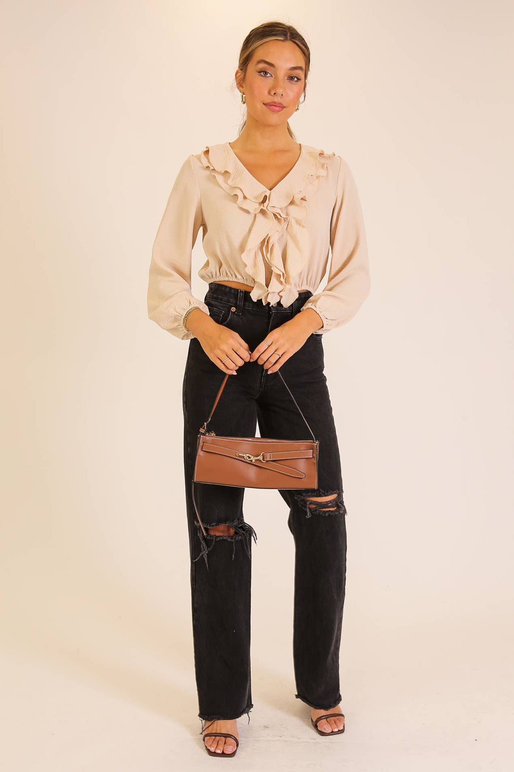 Ruffle Cascade V-Neck Blouse