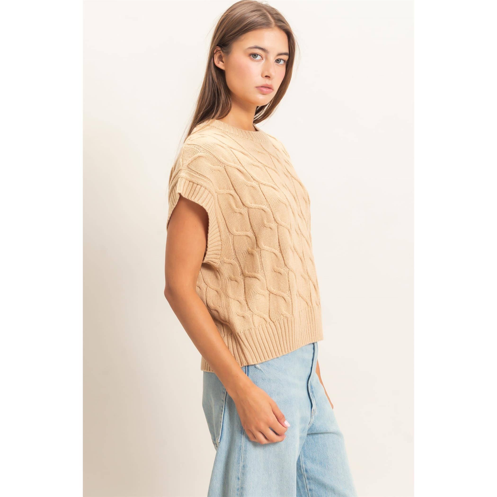 Cable Knit Cap Sleeve Sweater