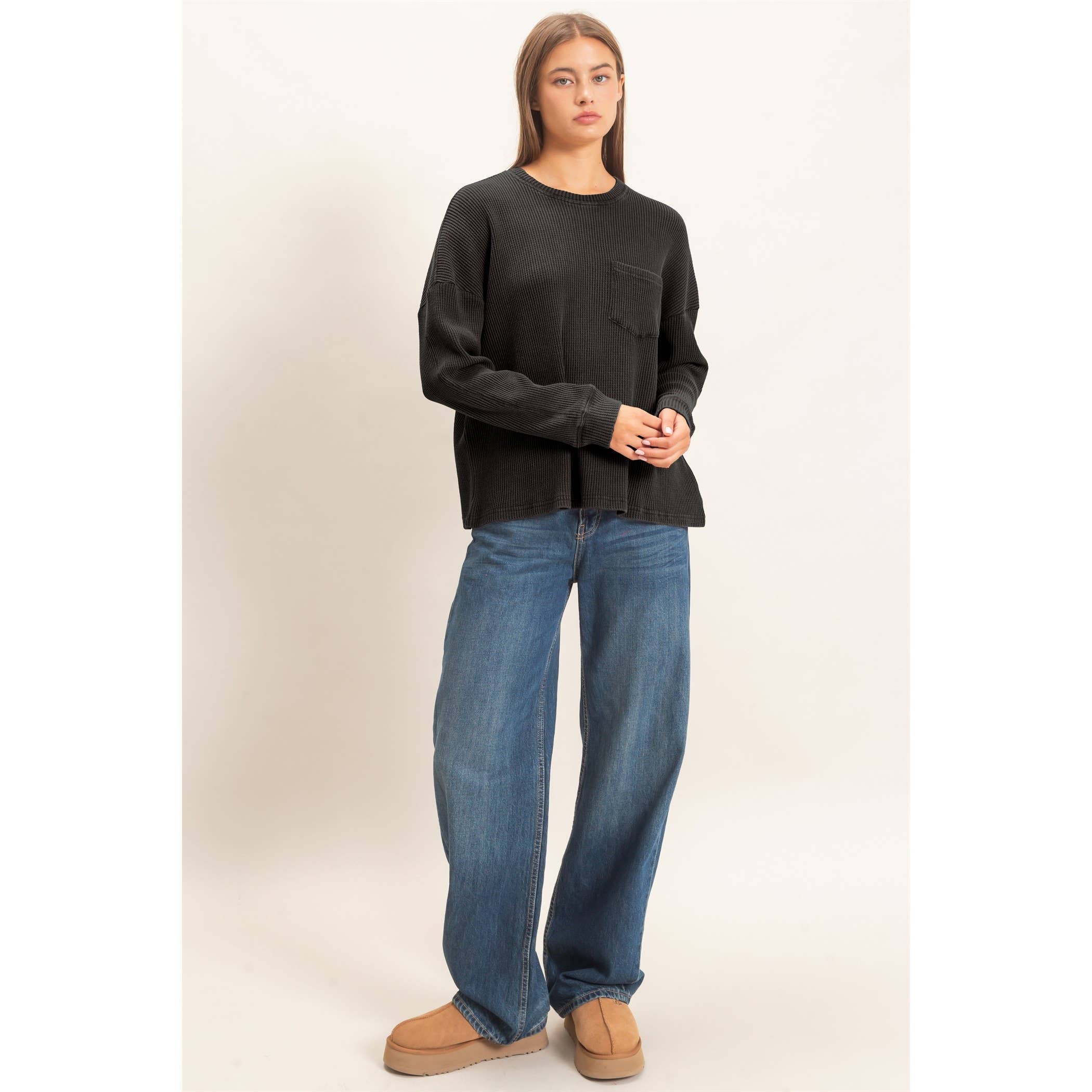 Mineral Wash Waffle Long Sleeve Top