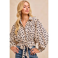 POLKA DOT PRINT TIE HEM DETAIL CROP BLOUSE TOP