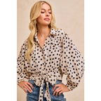 POLKA DOT PRINT TIE HEM DETAIL CROP BLOUSE TOP