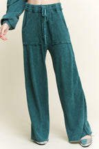 Mineral Wash Side Knit detail wide leg pants HE5878P