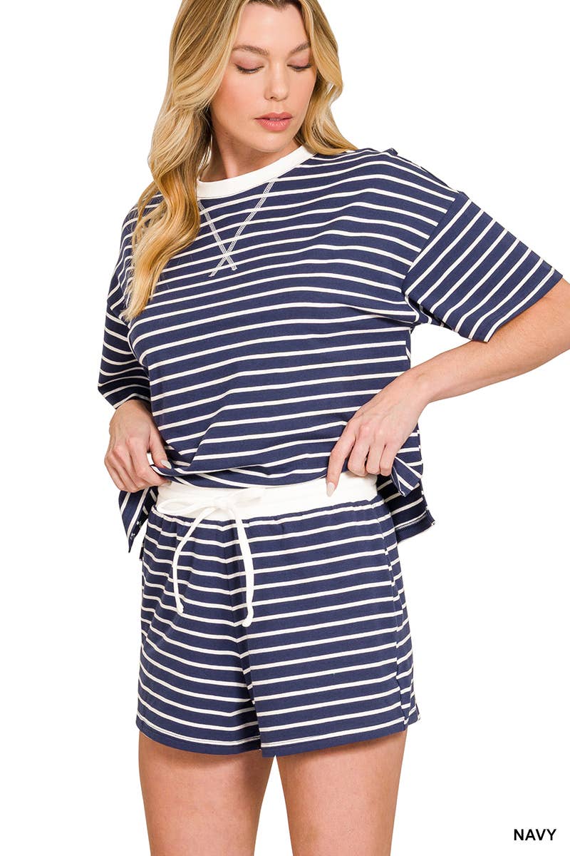 Spring Striped Cotton Tee & Shorts Set