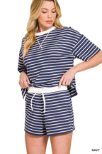 Spring Striped Cotton Tee & Shorts Set