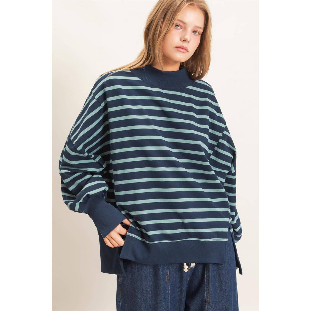 Striped Mock Neck Sweatshirt