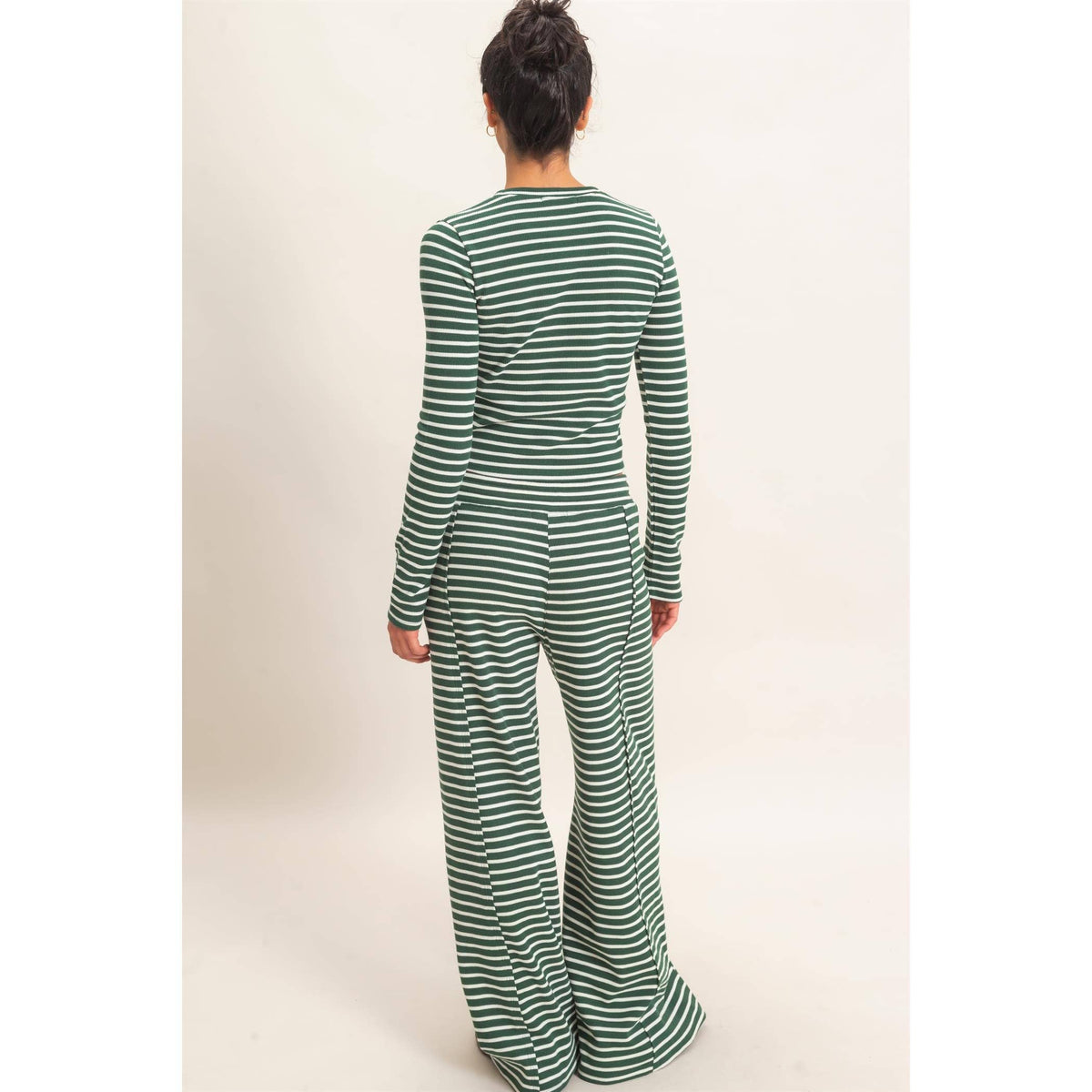 Striped Waffle Long Sleeve Top & Pants Set