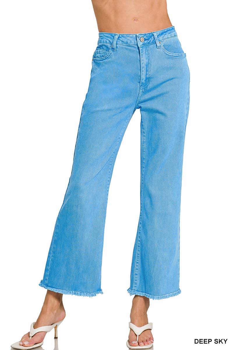 Acid Wash High Waist Frayed Hem Bootcut Pants