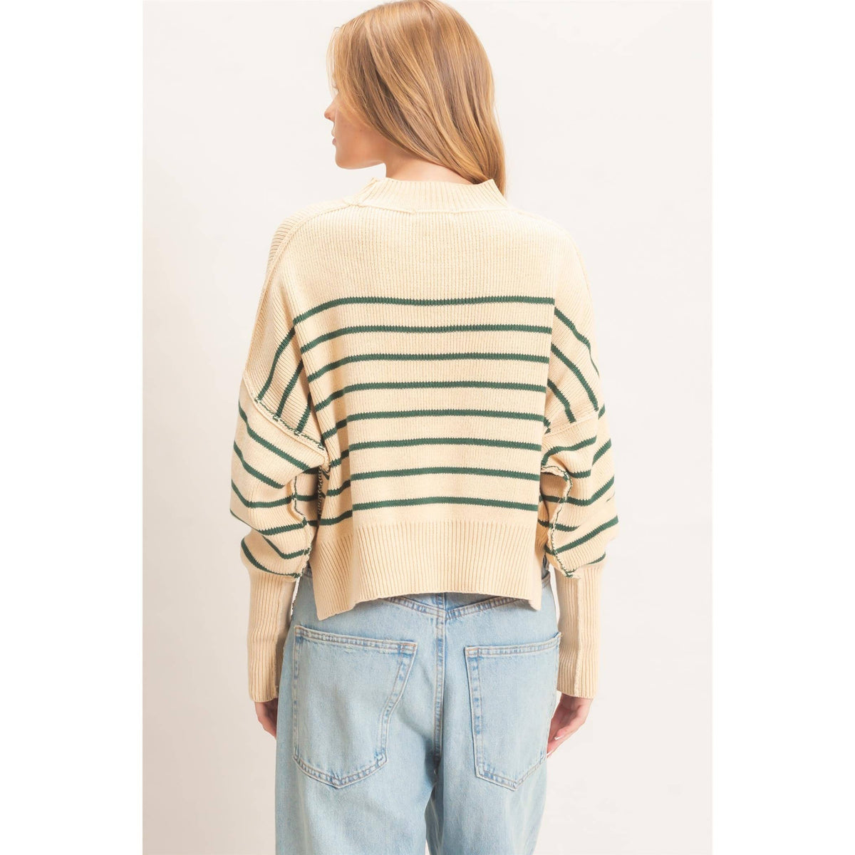 Striped Mock Neck Cropped Sweater