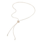 Pearl Pave Heart Pendant Accent Adjustable Sliding Bolo Long Necklace