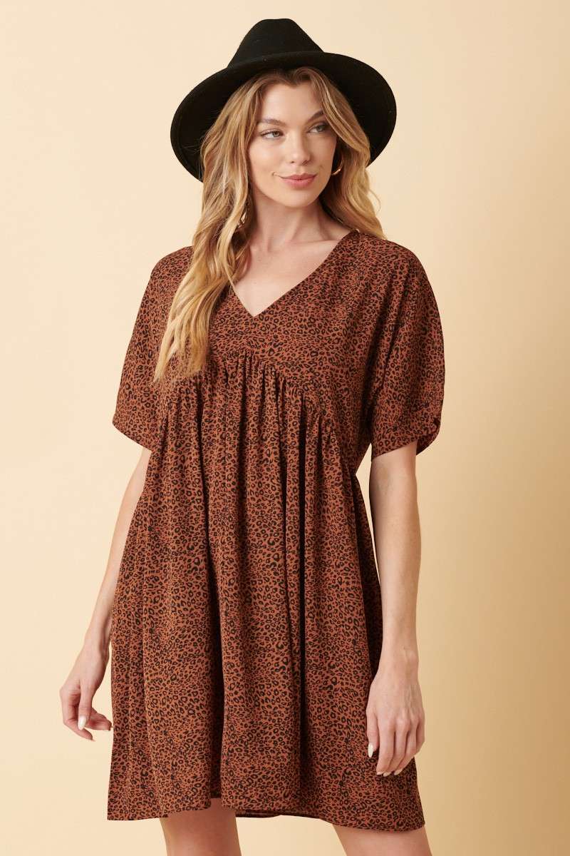 MINI ANIMAL PRINT DOLMAN SLEEVE BABYDOLL DRESS