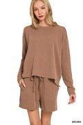 Raised Rib Long Sleeve Tee And Shorts Set