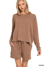 Raised Rib Long Sleeve Tee And Shorts Set