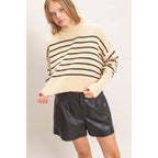 Striped Mock Neck Cropped Sweater
