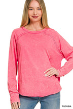 Washed Scoop Neck Long Sleeve Top Zenana