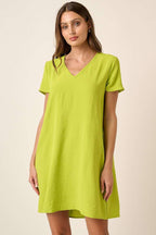 CD1565-AIRFLOW V-NECK SHORT SLEEVE SHIFT DRESS