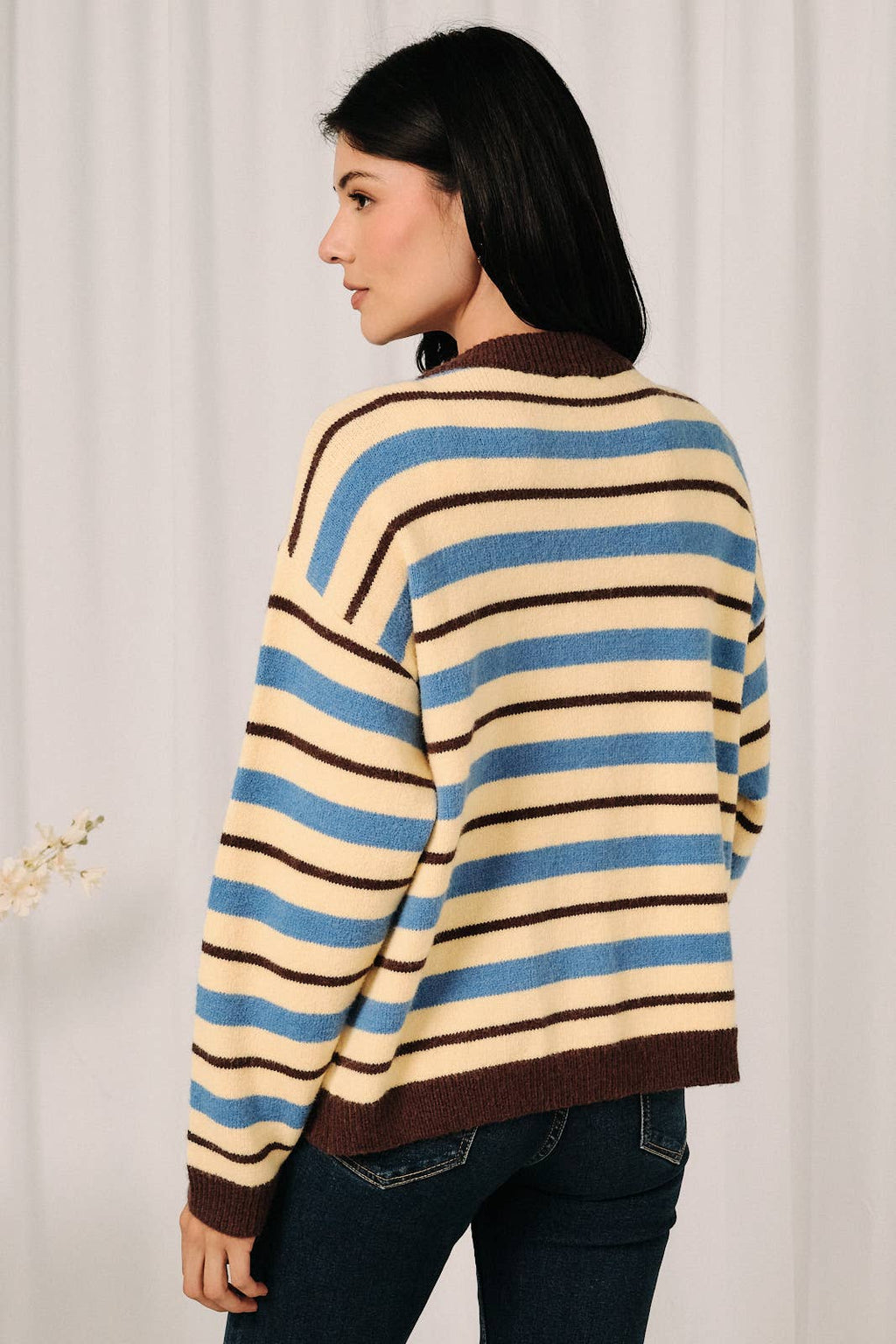 Striped Button Down Long Sleeve Knit Sweater Cardigan