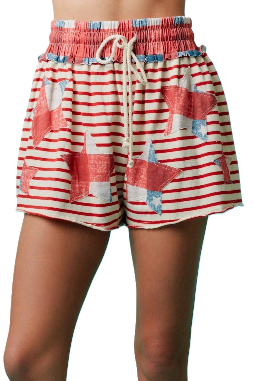 Stripe Knit Shorts With Star Patch Accents