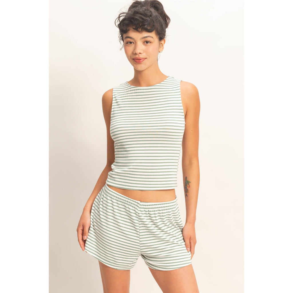 Striped Sleeveless Tank And Shorts Set