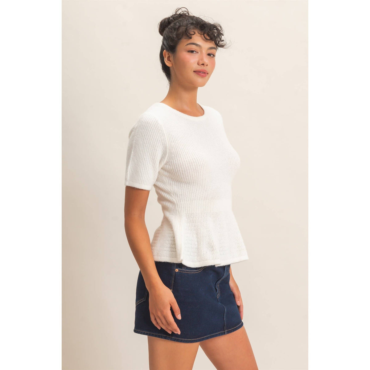 Ribbed Peplum Knit Top