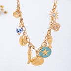 Charm Necklace-Coastal seashells fish cloisonne | 80N92963