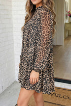 LAS Western Leopard Bubble Sleeve Mock Mini Dress (S-XL)