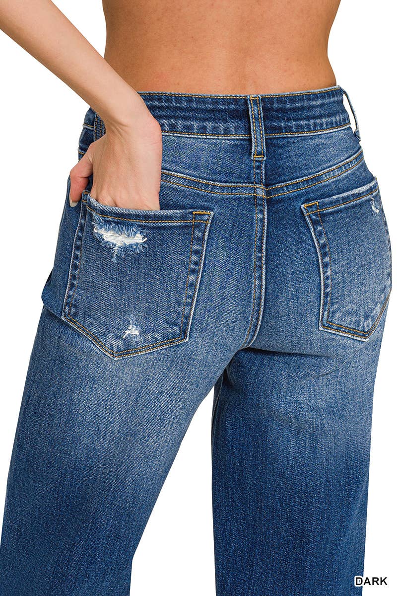 0827 High Waist Straight Leg Dark Wash Denim Pants SI-28061 Zenana