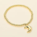 Stainless Steel Crescent Moon Charm Beaded Stretch Bracelet