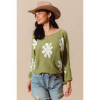 DAISY FLORAL PATTERN KNITTED SWEATER TOP