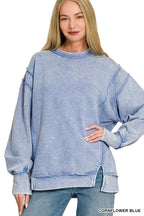 Acid Washed Double Ribbed Exposed-seam Pullover