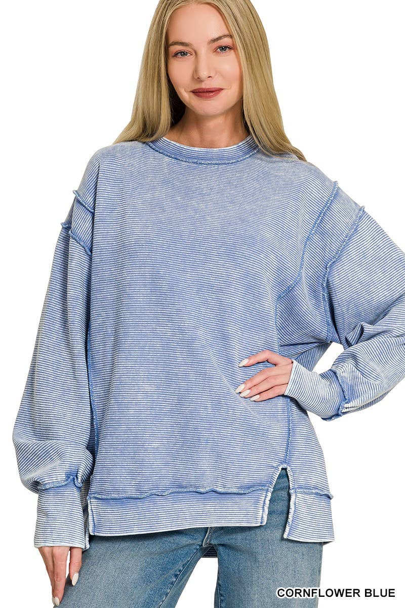 Acid Washed Double Ribbed Exposed-seam Pullover