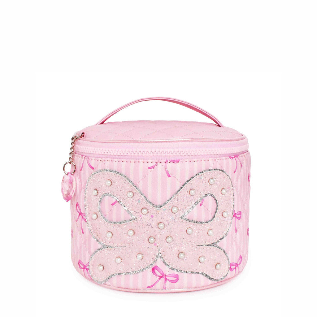 Quilted Striped Bow Print Round Glam Bag