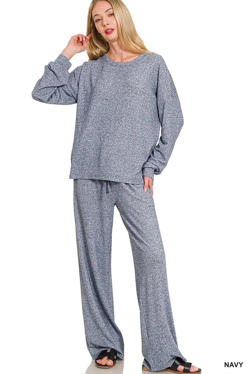 Soft Melange Hacci Long Slv Tee And Pants Set