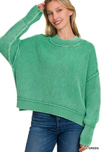 `Washed Side Slit Oversized Cropped Sweater SI-26510 Zenana