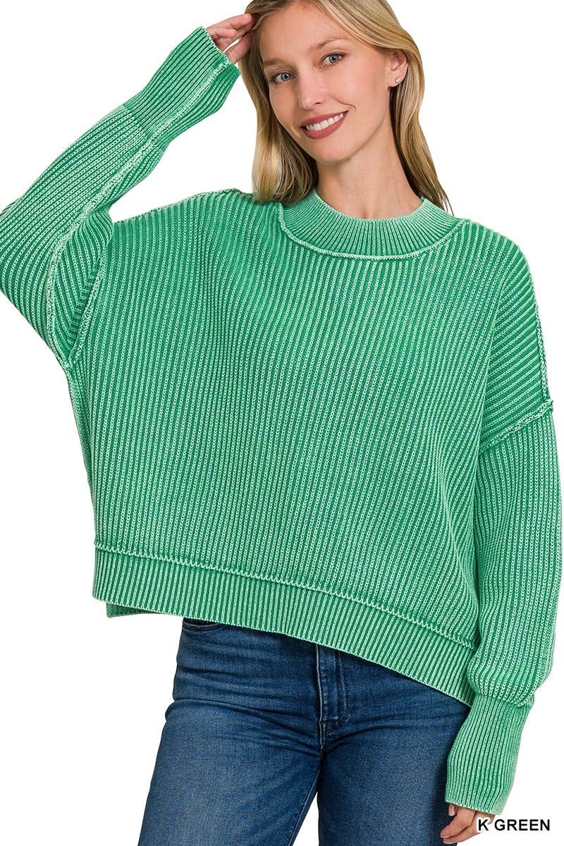 `Washed Side Slit Oversized Cropped Sweater SI-26510 Zenana