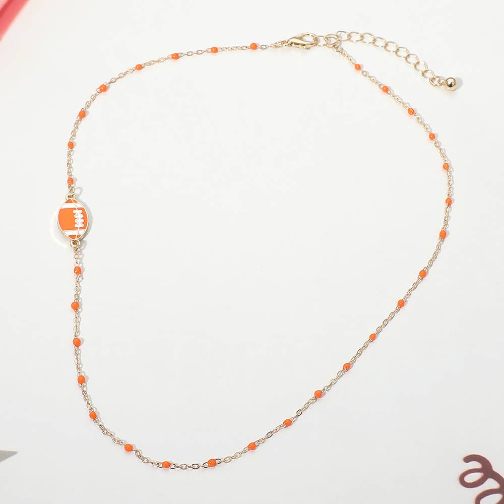 Football Charm Accent Dainty Beaded Game Day Chain Necklace