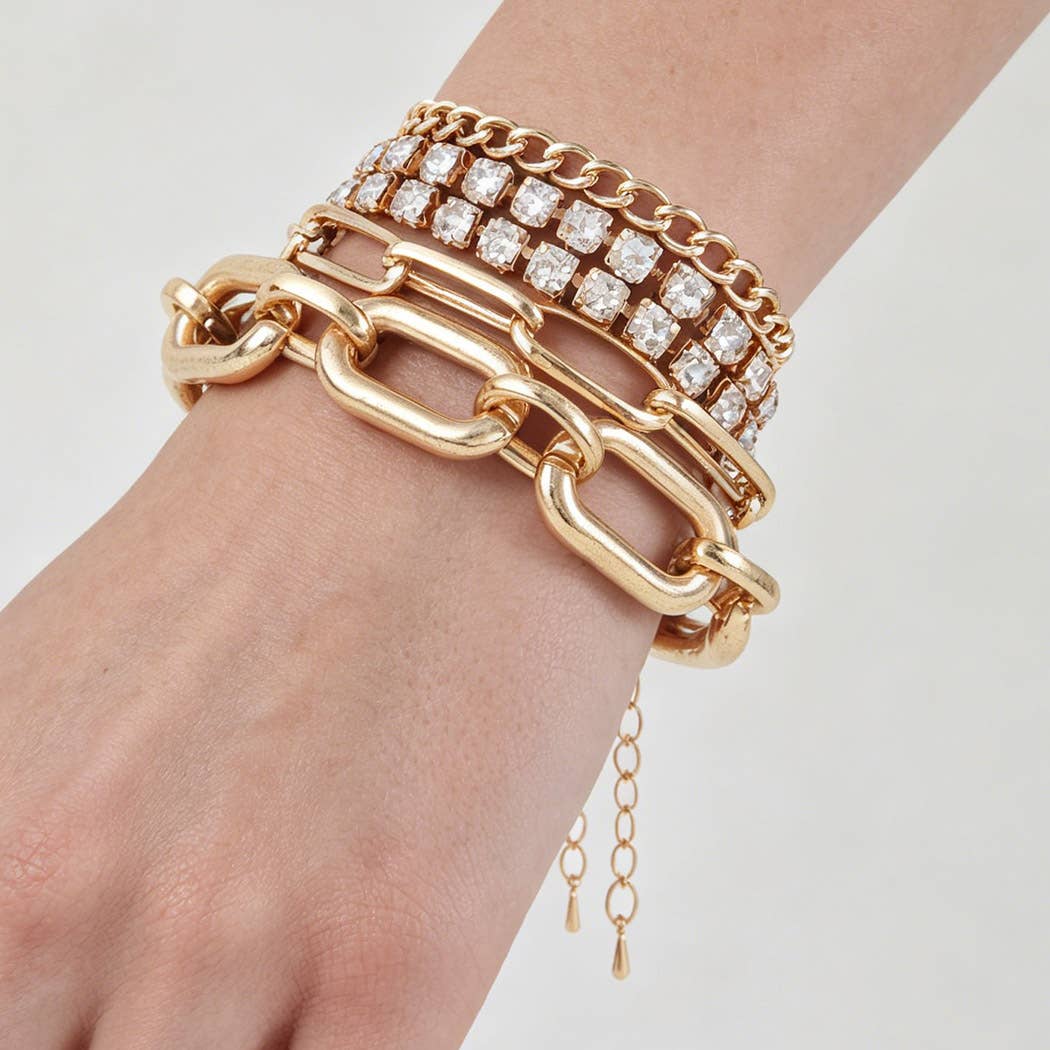 Multi Bejeweled Link Chain Bracelet