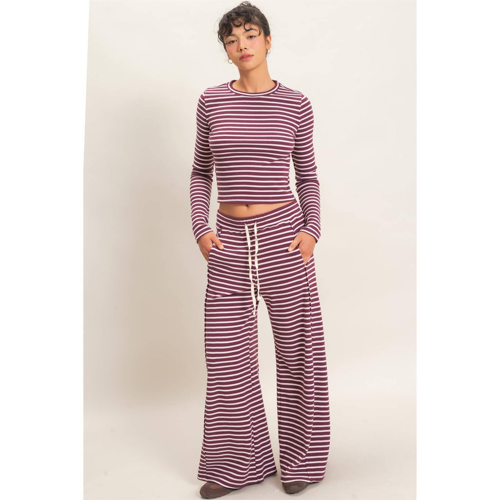 Striped Waffle Long Sleeve Top & Pants Set