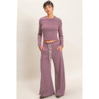 Striped Waffle Long Sleeve Top & Pants Set