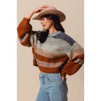 STRIPED MULTI COLOR CROP SWEATER