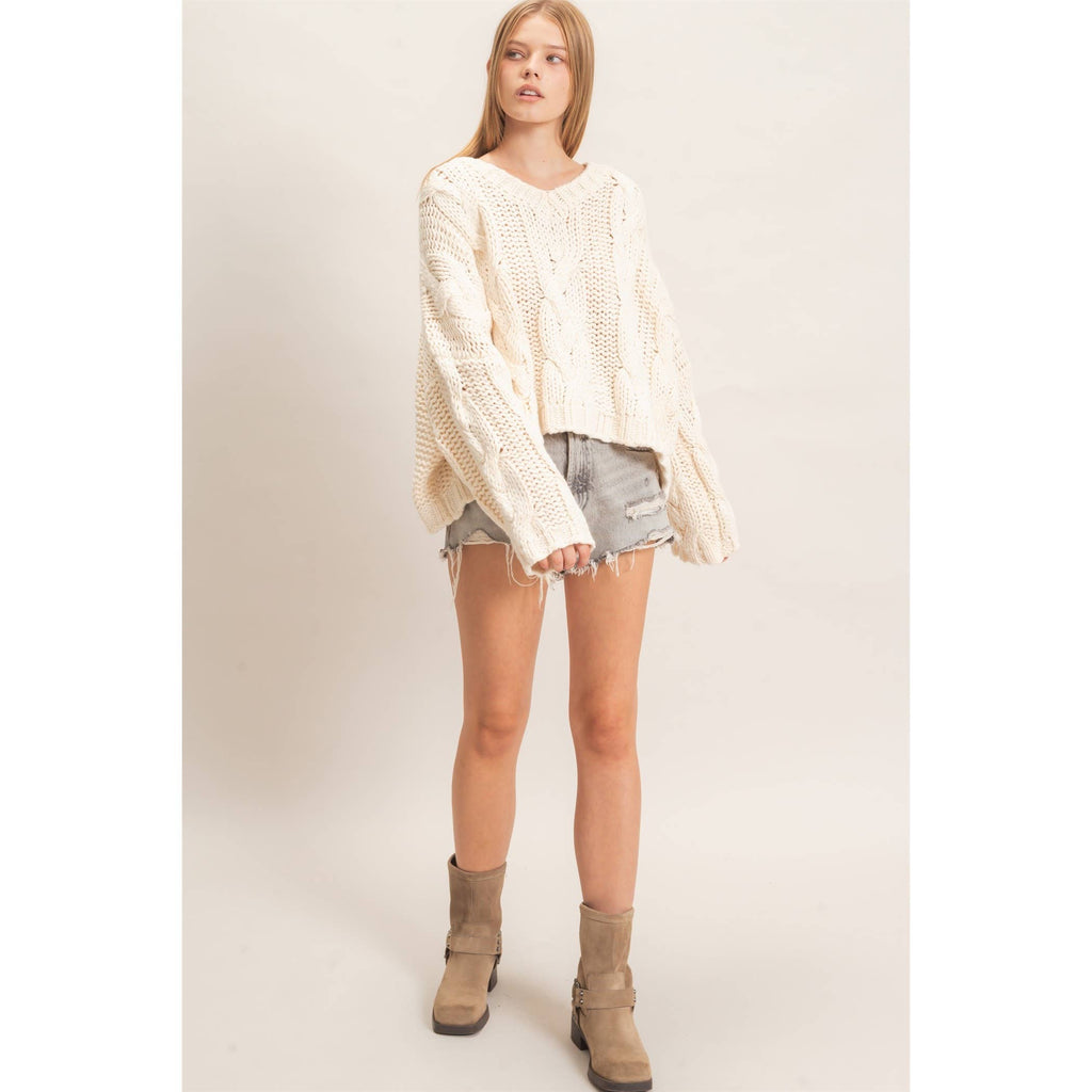 Cable Knit V-Neck Sweater