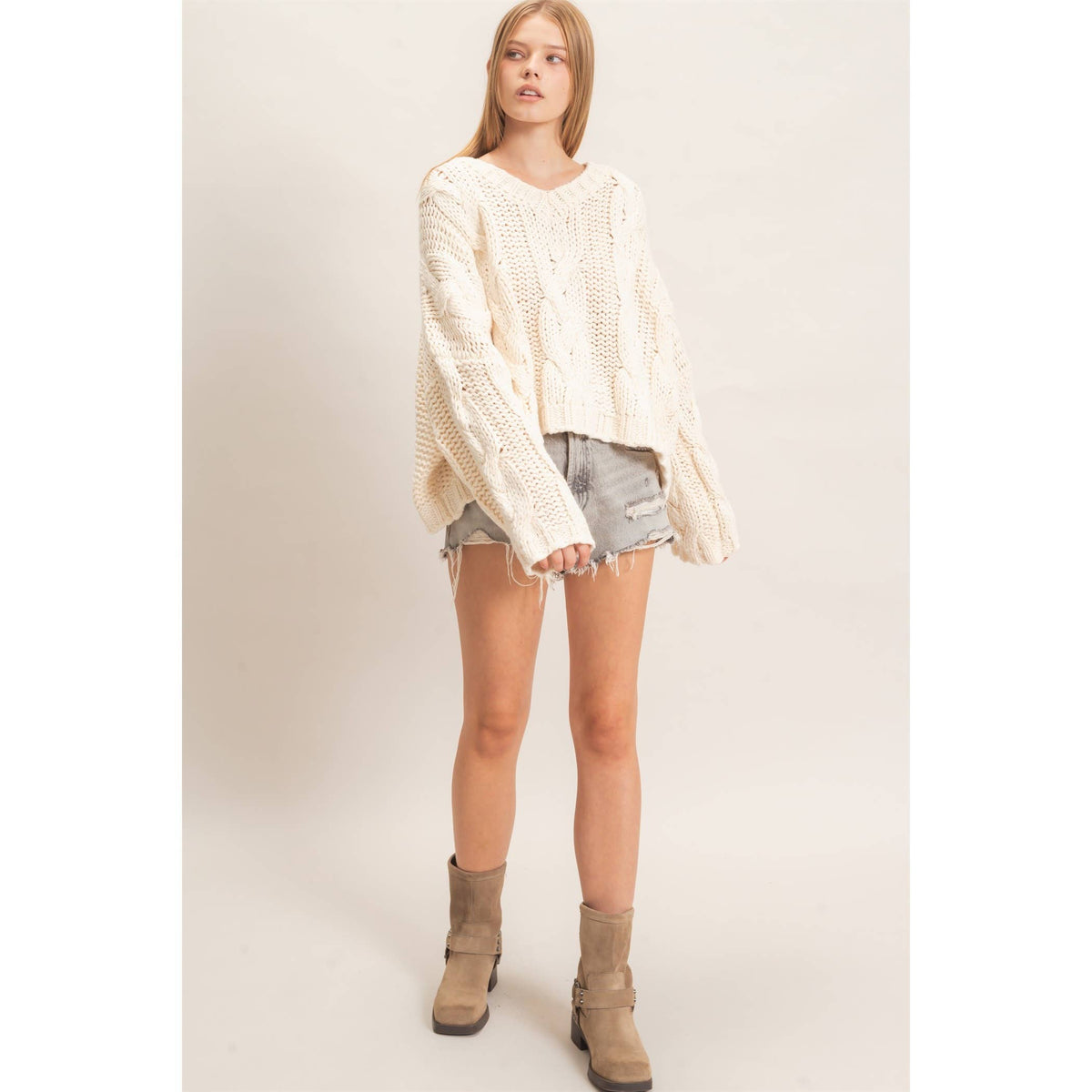 Cable Knit V-Neck Sweater