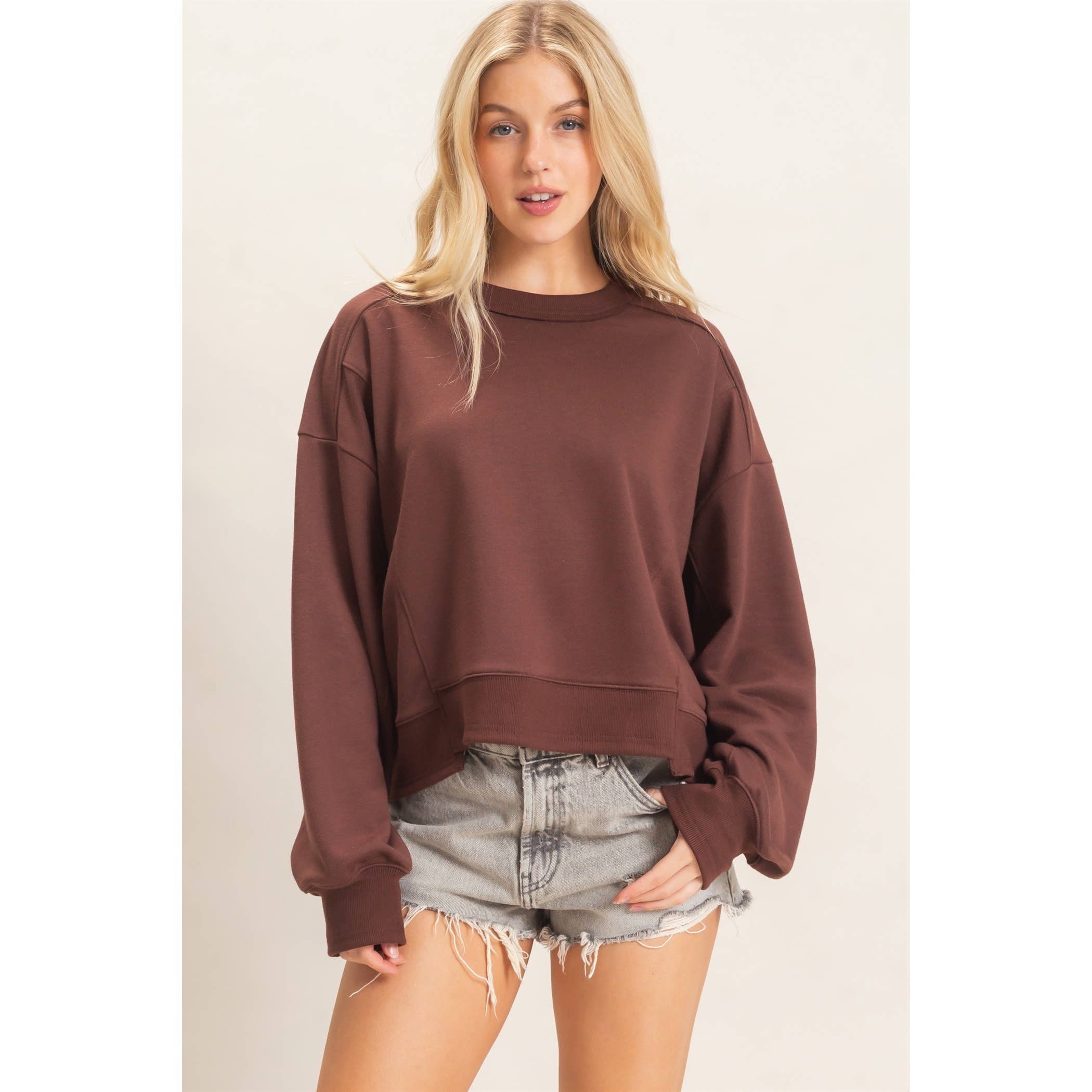 Ribbed Crew Neck Sweatshirt