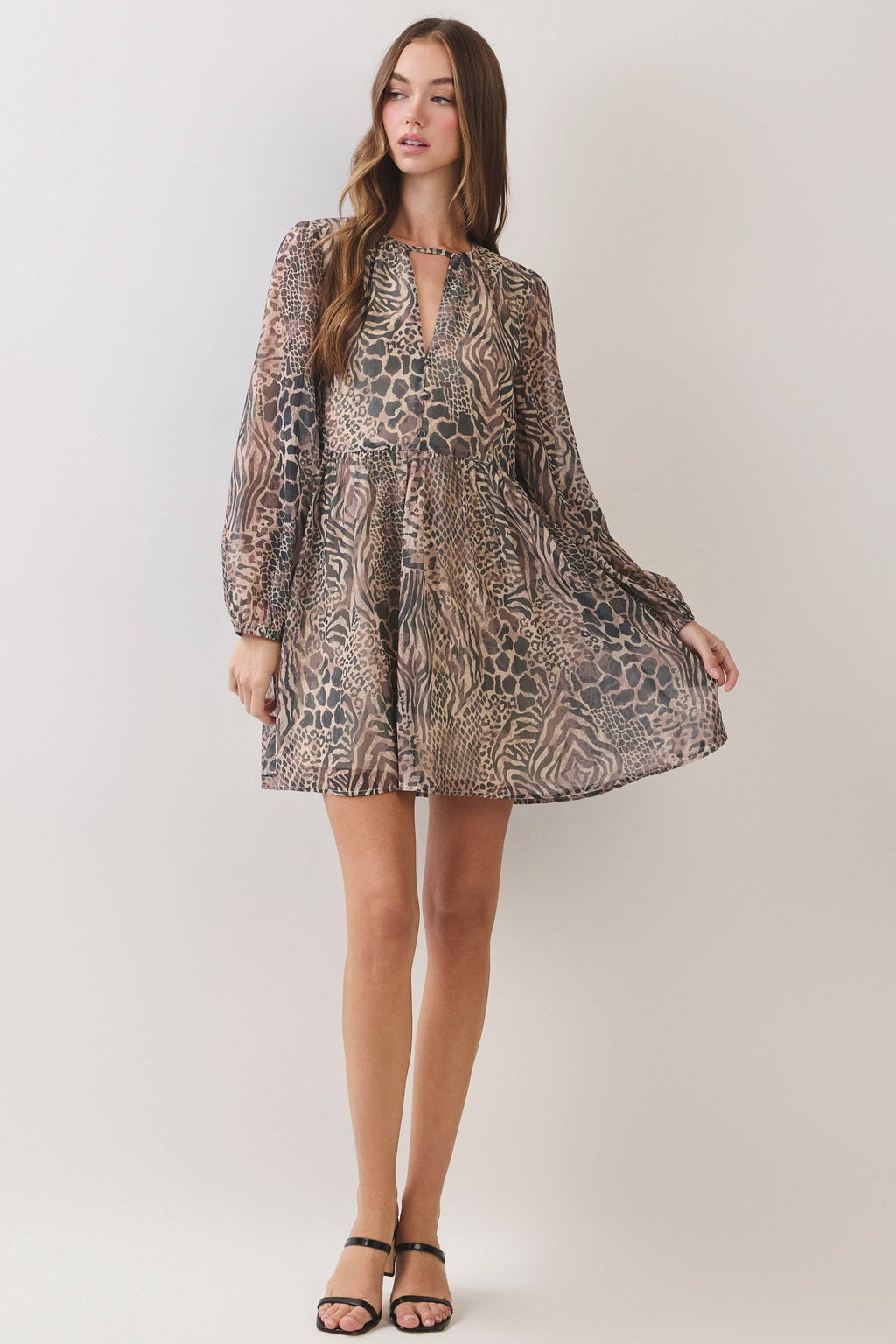 CD07469-Animal Print Babydoll Mini Dress