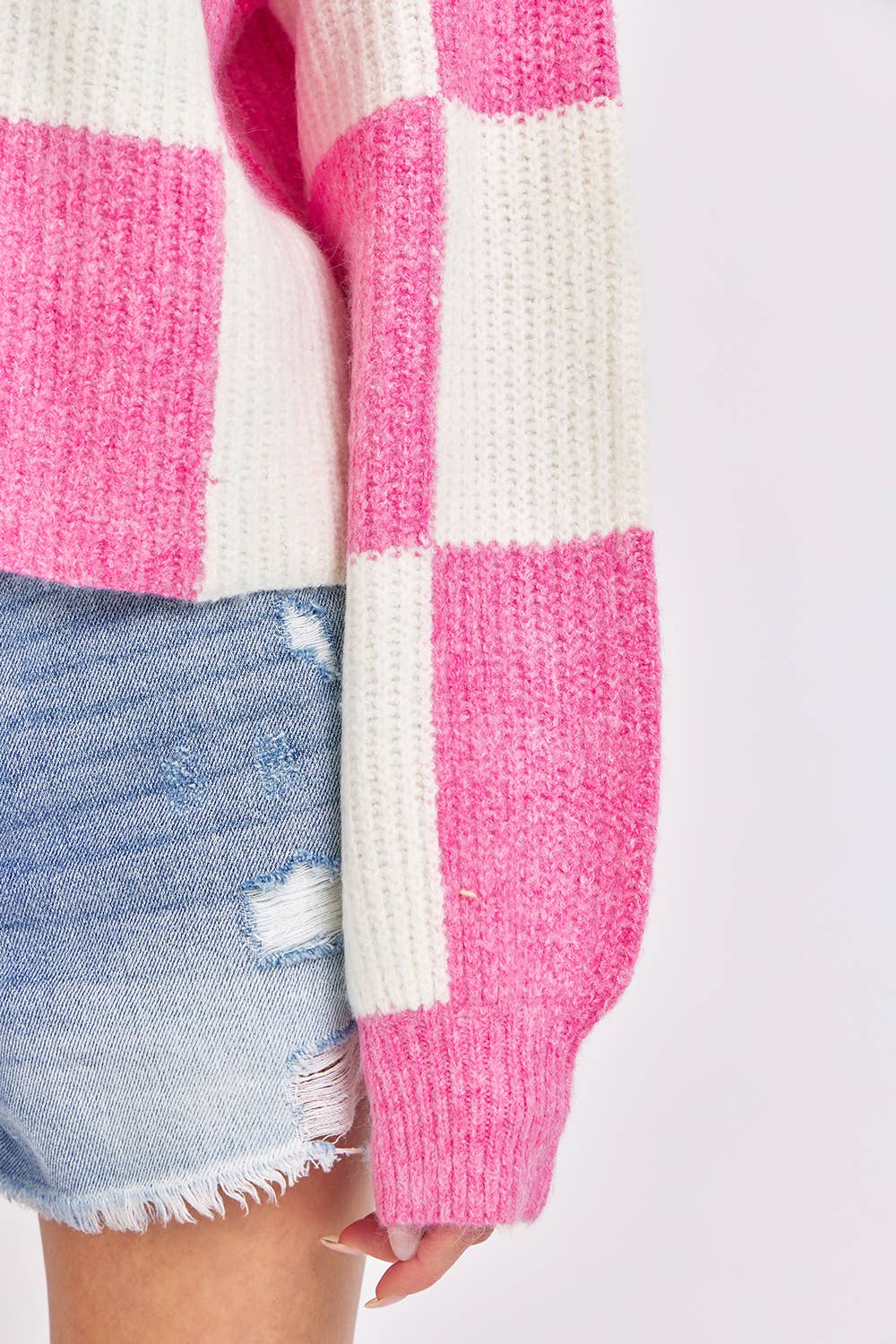 CASUAL SOFT COZY  RELAXED FIT CHECKER KNIT SWEATER