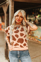 Brown Cow Ruffle Sweatshirt Top