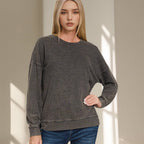 Washed Round Neck Pullover Sweatshirts