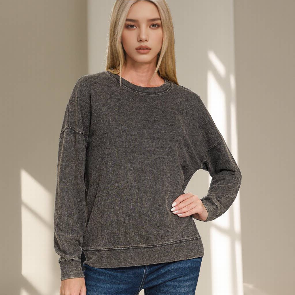 Washed Round Neck Pullover Sweatshirts