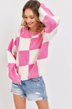 CASUAL SOFT COZY  RELAXED FIT CHECKER KNIT SWEATER