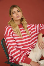 CONTRAST WIDE NECK LONG SLEEVE STRIPE KNIT TOP (PRE-ORDER)